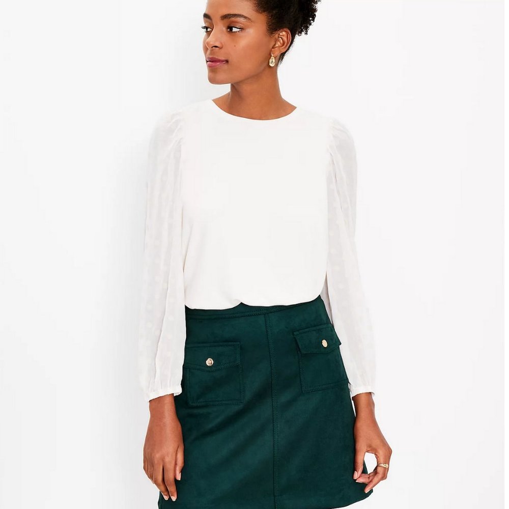 LOFT Dotted Mixed Media Top
